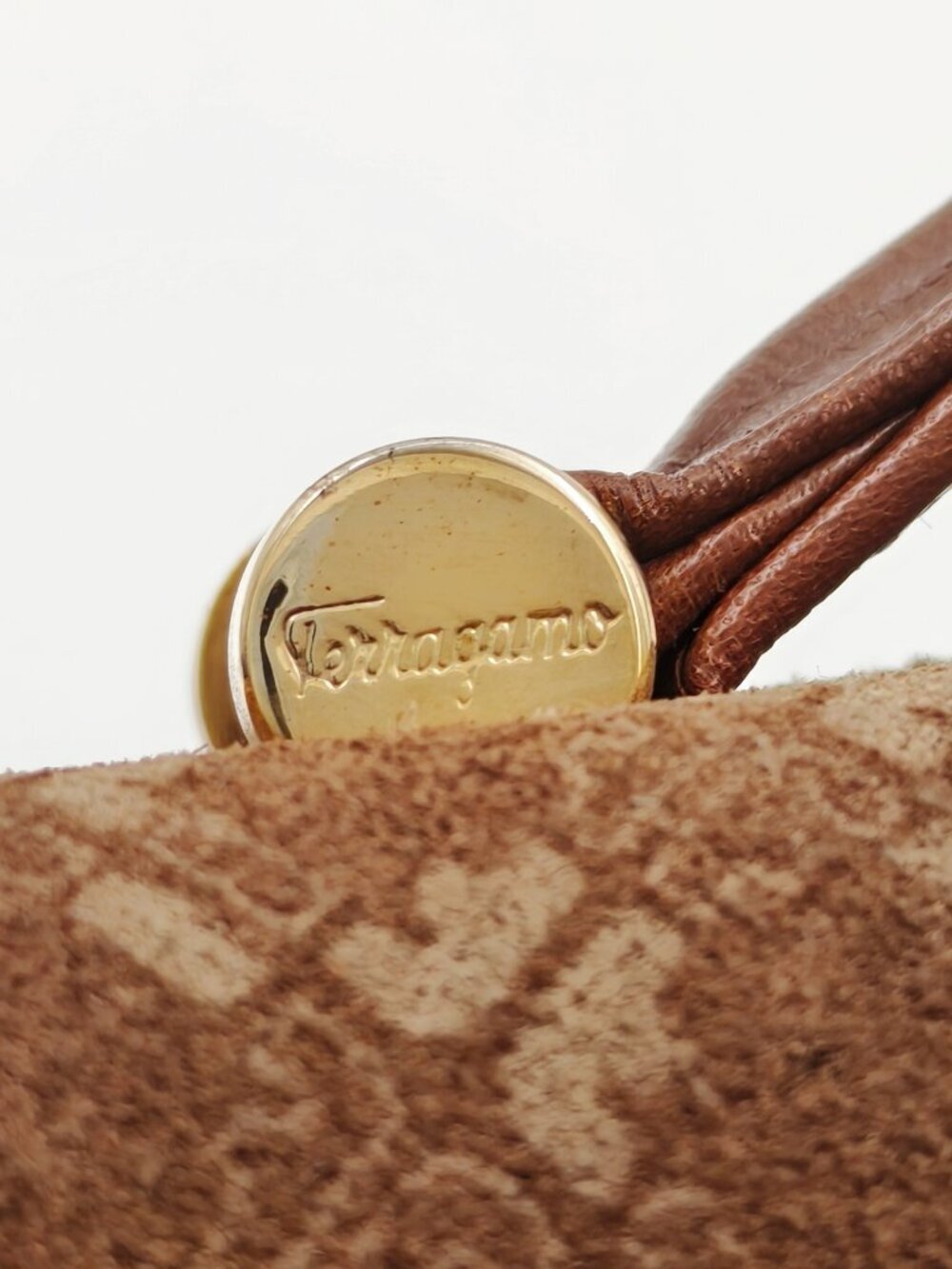 Vintage Salvatore Ferragamo Monogram Suede Leather Top Handle Crossbody Bag Brow - Picture 13 of 15